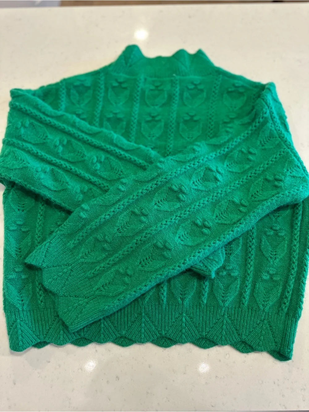 NWOT Cider Green Scalloped Pullover Sweater Size Small Knit Cotton Colorful